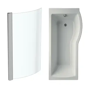 Ideal Standard Tempo Arc White P-shaped Right-handed Shower Bath, panel & screen set (L)1695mm