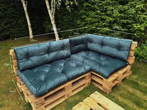 Garden Outdoor Pallet Sofa Cushions EURO Corner 1.2x2m Teal Green Velvet Tufted