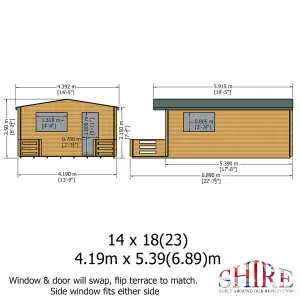 Shire Kinver 14x18 ft & 4 windows Apex Wooden Cabin - Assembly service included