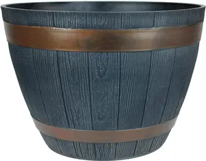 simpa Dark Grey 38cm Rustic Barrel Cask Planters