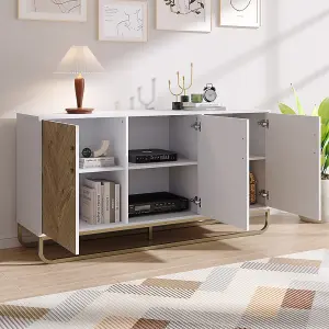 148 x 40 x 76cm Modern Wooden Side Cabinet with Metal Base 3 Doors and Storage Units