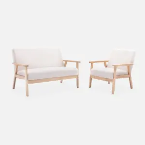 sweeek. Armchair and 2-seater sofa in hevea wood Isak boucle set Off-White Boucle 114x69.5x73 cm