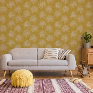 Superfresco Easy Ochre Gold effect Palm leaves Textured Wallpaper