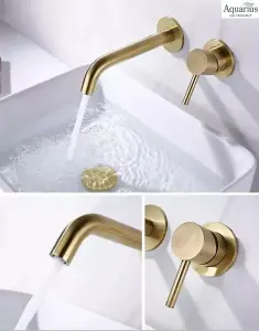 Aquarius RF-Series EZ-BOX Wall Mounted Basin Mixer Tap Brushed Brass