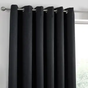 Strata Black Triple-Woven Dimout Eyelet Curtains