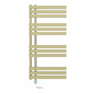 Rinse Bathrooms Designer Electric Thermostatic Heated Towel Rail D Shape Bathroom Radiator Warmer 1200x600mm Brushed Brass