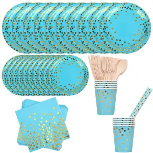 Polka Dot Party Tableware Disposable Dinnerware Set - Baby Blue