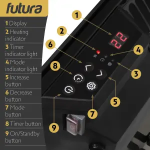 Futura Electric Panel Heater 2000W Black Wall Mounted & Free Standing Glass Timer Thermostat Control Lot 20