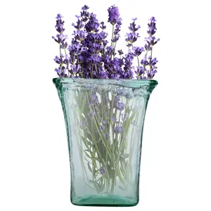 URBNLIVING 25cm Height Vintage Tall Vase Textured Glass Ribbed Rectangular Flower Holder Display