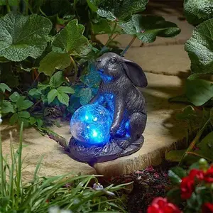 Solar Powered Outdoor Light Hare Statue LED Garden or Patio Ornament