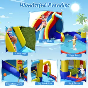 Costway Inflatable Kids Water Slide Wet Dry Bouncy Castle Center w/ 680W Blower