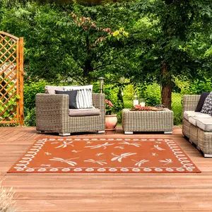 Orange Outdoor Rug, Animal Bordered Stain-Resistant Rug For Patio Decks Balcony, Modern Outdoor Area Rug-120cm X 170cm