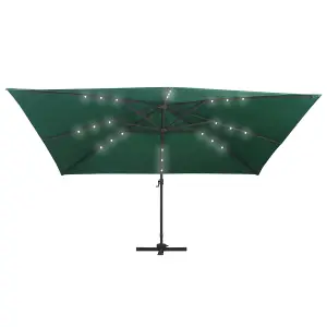 Berkfield Cantilever Umbrella with LED Lights and Aluminium Pole 400x300 cm Green