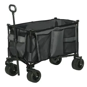 Outsunny Folding Wagon Garten Cart Collapsible Camping Trolley on Wheels, Grey