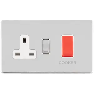 45A DP Oven Cooker Switch & Single 13A Switched Socket SCREWLESS POLISHED CHROME