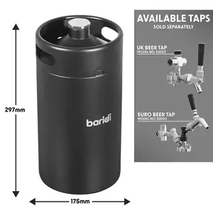 5L Matte Black Mini Growler Keg and Soft Drink Dispenser Canister for Home Brewing