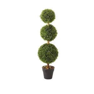 Trio Ball Artificial Topiary Bush - Home or Garden Weather & UV Resistant Faux Fake Realistic Plant in Pot - H80 x 23cm Diameter