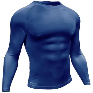 XL - NAVY Adult Long Sleeve Baselayer Compression Shirt Unisex Training Gym Top