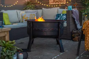 La Hacienda Brava Steel Banded Deep Bowl Firepit -  L 80 cm x W 80 cm x H 72 cm