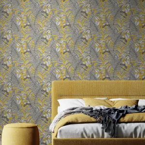 Hoopla Walls Wild Ferns Mustard Smooth Matt Wallpaper