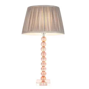 Luminosa Adelie & Freya Base & Shade Table Lamp Blush Crystal Glass & Charcoal Grey Silk