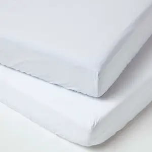 Homescapes White Cotton Fitted Cot Sheets 200 Thread Count, 2 Pack