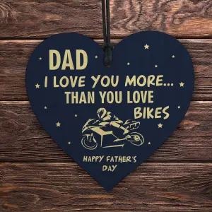 Red Ocean Funny Fathers Day Gift Motorbike Biker Bike Gift For Dad Daddy Wooden Heart Hanging Sign