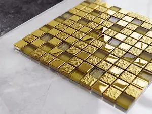 Glass mosaic on mesh for bathroom or kitchen 300mm x 300mm - Egyptian Gold