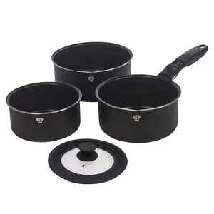 BLAUMANN 15 Pcs Black Matt Colour Aluminium Induction Space Saving Cookware Frying Pan Set Detachable Handle with 6 Tools