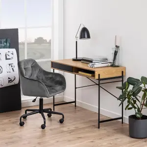 Angus Office Desk with Sliding Door in Oak & Black