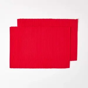 Homescapes Cotton Plain Red Pack of 2 Placemats