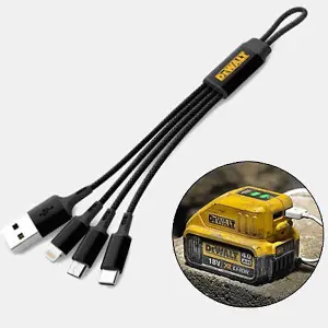 Dewalt 3 in 1 Multi Head USB Charger Charging Cable iPhone Android Micro USB Car