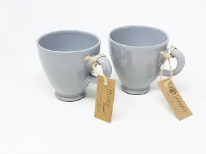 Rustic Pastel Fully Dipped Terracotta Grey Kitchen Dining Set of 2 Everyday Cups (H) 9.5cm