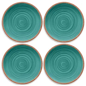 Purely Home Rustic Swirl Turquoise Melamine Dinner Plates - Set of 4