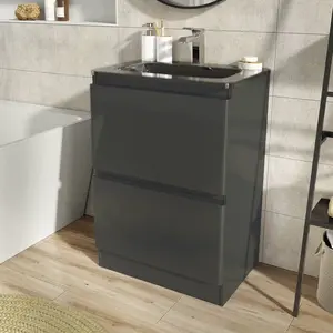 Bridge 595mm Single Bathroom Vanity with Integrated Glass Basin Grey / Grey