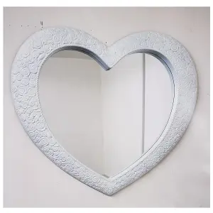 Large White Heart Mirror Antique Style 67X58Cm