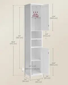 VASAGLE Tall Bathroom Cabinet with Lights, Slim Bathroom Storage Cabinet, Freestanding Narrow Storage Unit, Modern, Cloud White