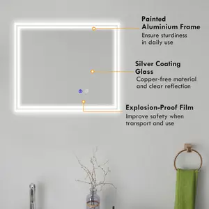 kleankin 60 x 50 cm Dimmable Bathroom Mirror with LED Lights, 3 Colours, Defogging Film