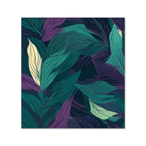 Green Purple Tropical Leaves Premium Glass Kitchen Splashback W700mm x H650mm