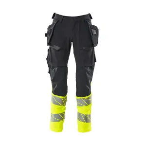 Mascot Accelerate Safe Trousers with Holster Pockets - Dark Navy/Hi-Vis Yellow   (33.5) (Leg Length - Short)