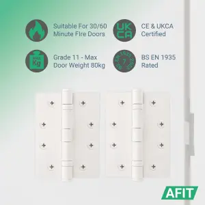 AFIT White Door Hinges - 4 Inch / 102mm  Internal Fire Door Hinges - 1 Pair