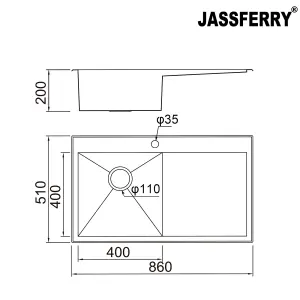 JASSFERRY 16 Gauge Stainless Steel Kitchen Sink Inset Handmade Right Hand Drainer