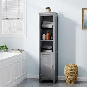 Grey Storage Bathroom Tall Cabinet with Blind Door 161.5cm H x 40cm W x 30cm D