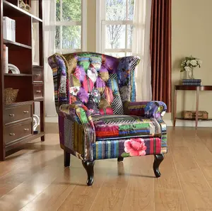 Fabric Patchwork Chesterfield Avici Scroll Wingback Chair