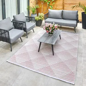 Pink Outdoor Rug, Geometric Striped Stain-Resistant Rug For Patio Decks, 3mm Modern Outdoor Area Rug-190cm X 290cm