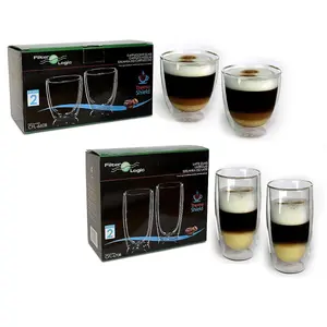 ThermoShield Double Walled Mixed Coffee Glass Gift Set - Cappuccino and Latte Glasses