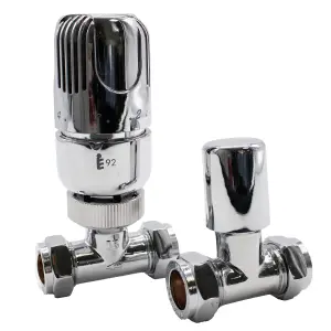 15mm Straight Chrome Westherm Classic Thermostatic Radiator Valve & Lockshield - TRV Twin Pack Set