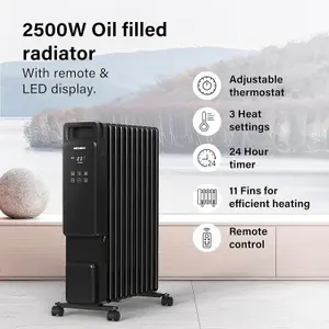 11 Fin Oil Filled Radiator 240V 2500W Electric Portable Heater 3 Heat Thermostat