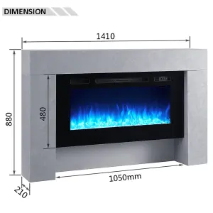 FLAMME Carmaux 55" / 141cm Freestanding Electric Fireplace Suite, 3 Flame Colours, 2000W Heater, Cement Grey