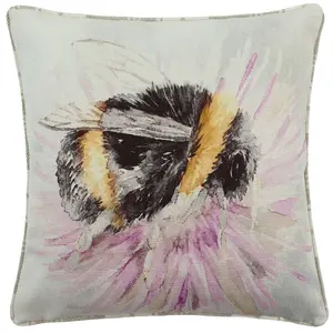 Evans Lichfield Watercolour Bee Tartan Piped Feather Filled Cushion